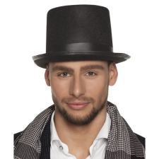 Kalap, textil, fekete cilinder, felnőtt méret party kellék