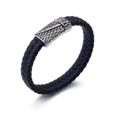  KALEN fonott bőr karkötő kard motívummal – kék fonással karkötő