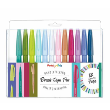  Kalligrafikus ecsetirón készlet, PENTEL "Brush Sign", 12 különböző pasztell szín filctoll, marker