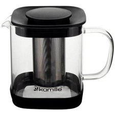 Kamille , üveg, rozsdamentes acél szűrővel 1000 ml, négyzet alakú vízforraló és teáskanna