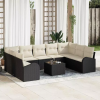  Kanapé Szett párnával 10 pcs Fekete Poly Rattan