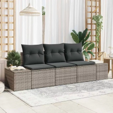  Kanapé Szett párnával 3 pcs Szürke polirattan kerti bútor