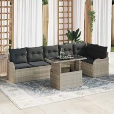  Kanapé Szett párnával 7 pcs Világosszürke Poli rattan kerti bútor