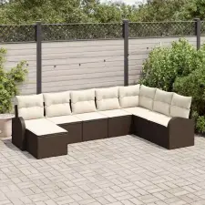  Kanapé Szett párnával tárolóval 8 pcs Barna és fehér polirattan kerti bútor