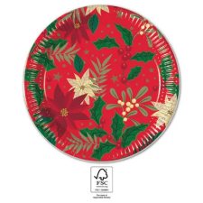 Karácsony i Holly Poinsettia papírtányér 8 db-os 23 cm FSC party kellék
