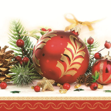Karácsony Red Bauble szalvéta 20 db-os 33x33 cm party kellék