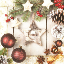 Karácsony Wooden Star szalvéta 20 db-os 33x33 cm party kellék