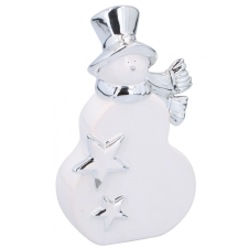 Karácsonyi dekor hóember fehér/ezüst 18,5cm porcelán karácsonyi dekoráció