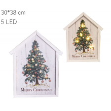 Karácsonyi dekor kép falra 5 Leddel - Karácsonyfa a házban 30*38cm karácsonyi dekoráció