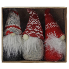  Karácsonyi dekor manó szövetből 10 cm piros-szürke 3 db karácsonyfadísz