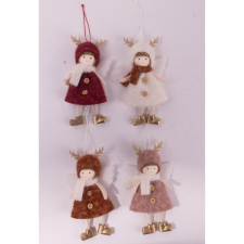  Karácsonyi dekor textil 8 cm akasztós angyalka agancs sapival többféle dekorációs kellék
