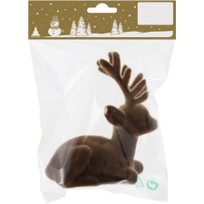  Karácsonyi fekvő szarvas figura bolyhosított műanyagból tasakban barna 10 cm karácsonyfadísz