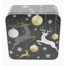  Karácsonyi fémdoboz - 150x150x75mm - Deer Black Gold karácsonyi dekoráció