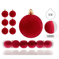  Karácsonyi gömb flokkolt piros színű 6 db/csomag dekorációs kellék