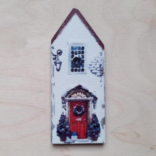  Karácsonyi házikó formájú MDF lap, mérete: 42x105 mm dekorációs kellék