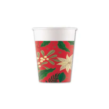  Karácsonyi Holly Poinsettia papír pohár 8 db-os 200 ml FSC party kellék