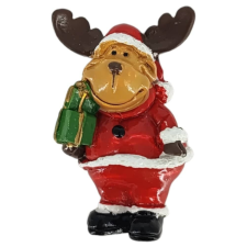  Karácsonyi hűtőmágnes - Rénszarvas mikulásruhában - kezében ajándékdoboz karácsonyi dekoráció