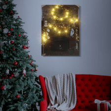 Karácsonyi kandalló LED-es fali hangulatkép, 30x40 cm grafika, keretezett kép