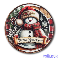  Karácsonyi kör tábla 13cm - Hóember - Boldog Karácsonyt dekorációs kellék