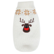  Karácsonyi kötött kutyapulóver rénszarvas mintával, bézs S-es kutyaruha