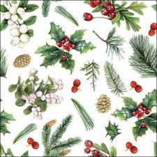 Karácsonyi magyal - fenyőágas mintájú szalvéta - Winter greenery white papírárú, csomagoló és tárolóeszköz