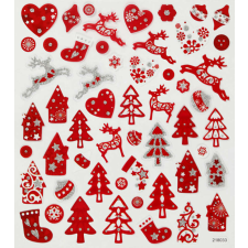  Karácsonyi matrica, piros házikó, fa, rénszarvas, 15x17cm matrica