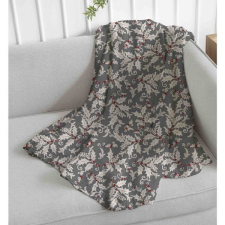 Karácsonyi mikroflanel takaró - 200x150 cm - szürke magyal mintás lakástextília