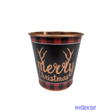  Karácsonyi mintás bádog kaspó 10 cm - Agancsos Merry Xmas dekorációs kellék