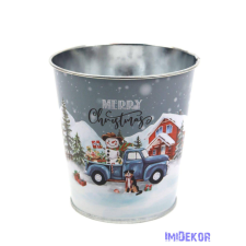  Karácsonyi mintás bádog kaspó 10cm - Merry Christmas dekorációs kellék