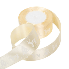  Karácsonyi mintás szatén szalag krém38mmx10y dekorációs kellék