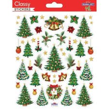  Karácsonyi papír matrica -19x15 cm - karácsonyfák csillogó arannyal matrica