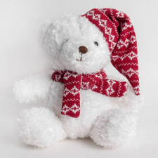 Karácsonyi plüss maci sapkában és sálban - 20 cm plüssfigura