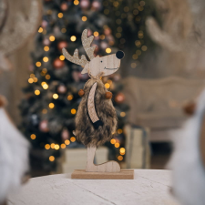  Karácsonyi rénszarvas figura szőrrel 30 cm &#8211; 4 féle karácsonyi dekoráció