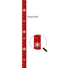 Karácsonyi szatén szalag - 1,5 cm x 25 méter - bordó hópihés szalag, masni