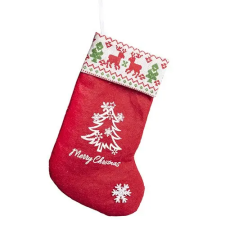  Karácsonyi zokni 21 cm textil akasztós fenyőfás piros dekorációs kellék