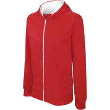 KARIBAN cipzáras gyerek pulóver bélelt kontrasztos kapucnival KA486, Red/White-12/14 gyerek pulóver, kardigán