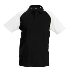 KARIBAN Férfi baseball galléros rövid ujjú piké póló, Kariban KA226, Black/White-2XL