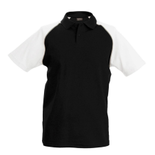 KARIBAN Férfi baseball galléros rövid ujjú piké póló, Kariban KA226, Black/White-L férfi póló