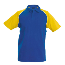 KARIBAN Férfi baseball galléros rövid ujjú piké póló, Kariban KA226, Royal Blue/Yellow-L