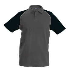 KARIBAN Férfi baseball galléros rövid ujjú piké póló, Kariban KA226, Slate Grey/Black-3XL