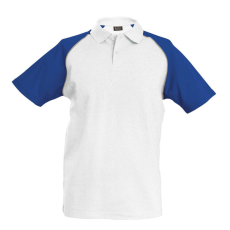 KARIBAN Férfi baseball galléros rövid ujjú piké póló, Kariban KA226, White/Royal Blue-M