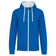 KARIBAN férfi cipzáras pulóver kontrasztos bélésű kapucnival KA466, Light Royal Blue/White-XL