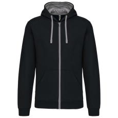 KARIBAN Férfi cipzáras pulóver kontrasztos bélésű kapucnival, Kariban KA466, Black/Fine Grey-2XL