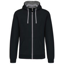 KARIBAN Férfi cipzáras pulóver kontrasztos bélésű kapucnival, Kariban KA466, Black/Fine Grey-L férfi pulóver, kardigán