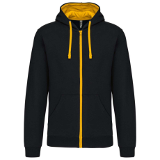 KARIBAN Férfi cipzáras pulóver kontrasztos bélésű kapucnival, Kariban KA466, Black/Yellow-XL