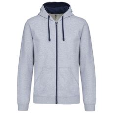 KARIBAN Férfi cipzáras pulóver kontrasztos bélésű kapucnival, Kariban KA466, Oxford Grey/Navy-2XL