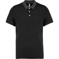 KARIBAN Férfi galléros jersey póló, kontrasztos gallérral, Kariban KA260, Black/Dark Grey Heather-2XL