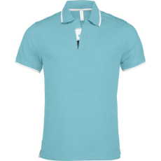 KARIBAN Férfi galléros piké póló, kontrasztcsíkos szélekkel, Kariban KA245, Light Turquoise/White/Navy-S
