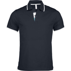 KARIBAN Férfi galléros piké póló, kontrasztcsíkos szélekkel, Kariban KA245, Navy/White/Light Turquoise-XL