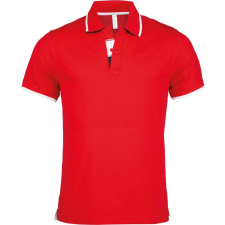 KARIBAN Férfi galléros piké póló, kontrasztcsíkos szélekkel, Kariban KA245, Red/White/Navy-2XL férfi póló
